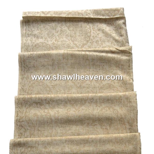 beige nepal pashmina stole with subtle paisley design